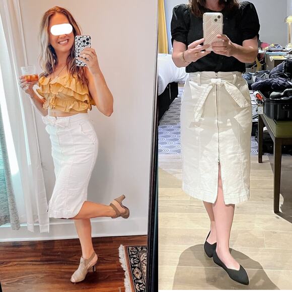 THAKOON COLLECTIVE White Denim Midi Skirt Belted Coquette Trendy Brunch A-Line - Picture 13 of 13